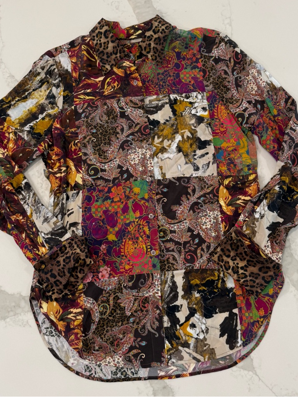 Robert Graham GabrielaPrint SilkBlend Shirt Womens Small Animal Print/Patchwork - Picture 8 of 16